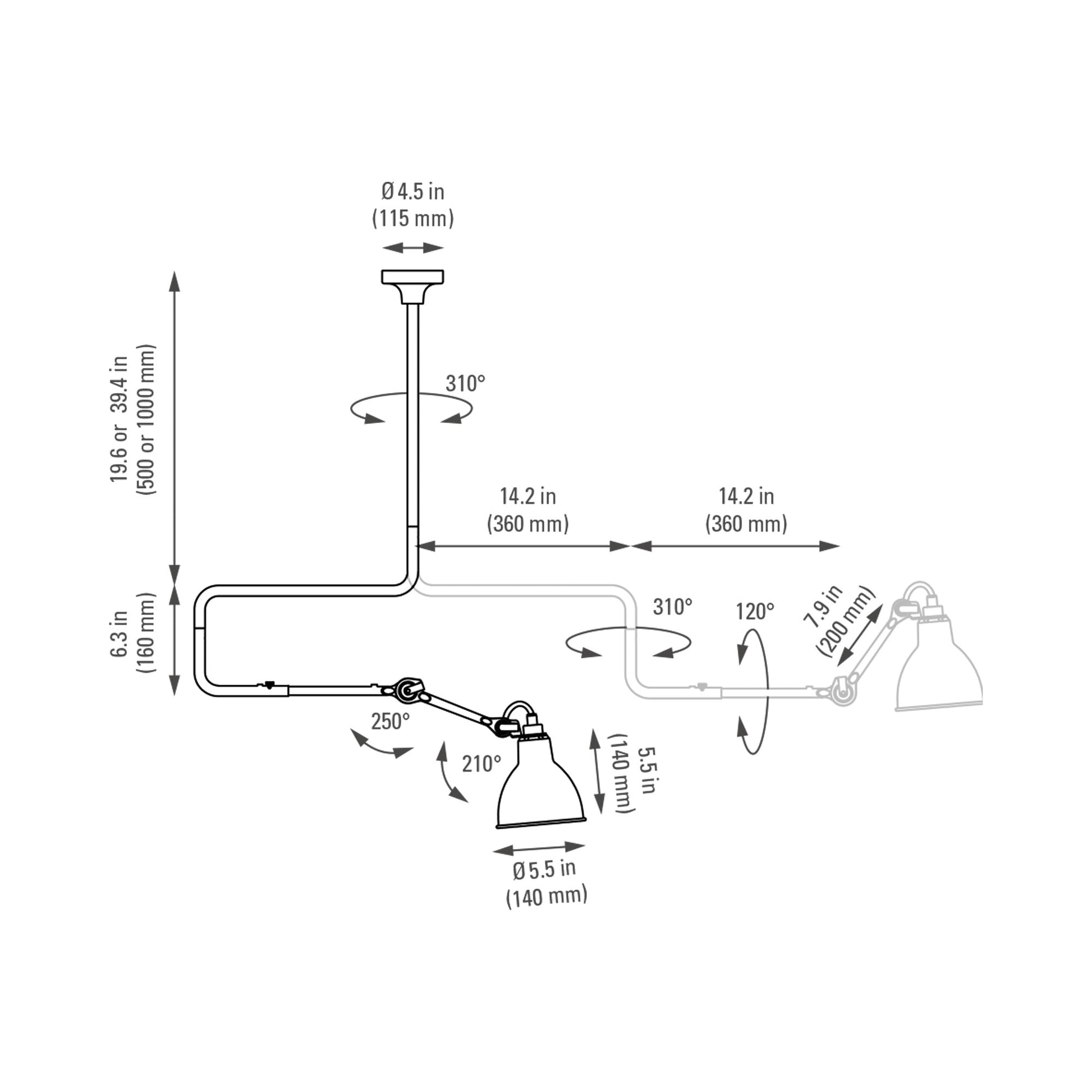 Lampe Gras N°312 Pendant Light - line drawing.
