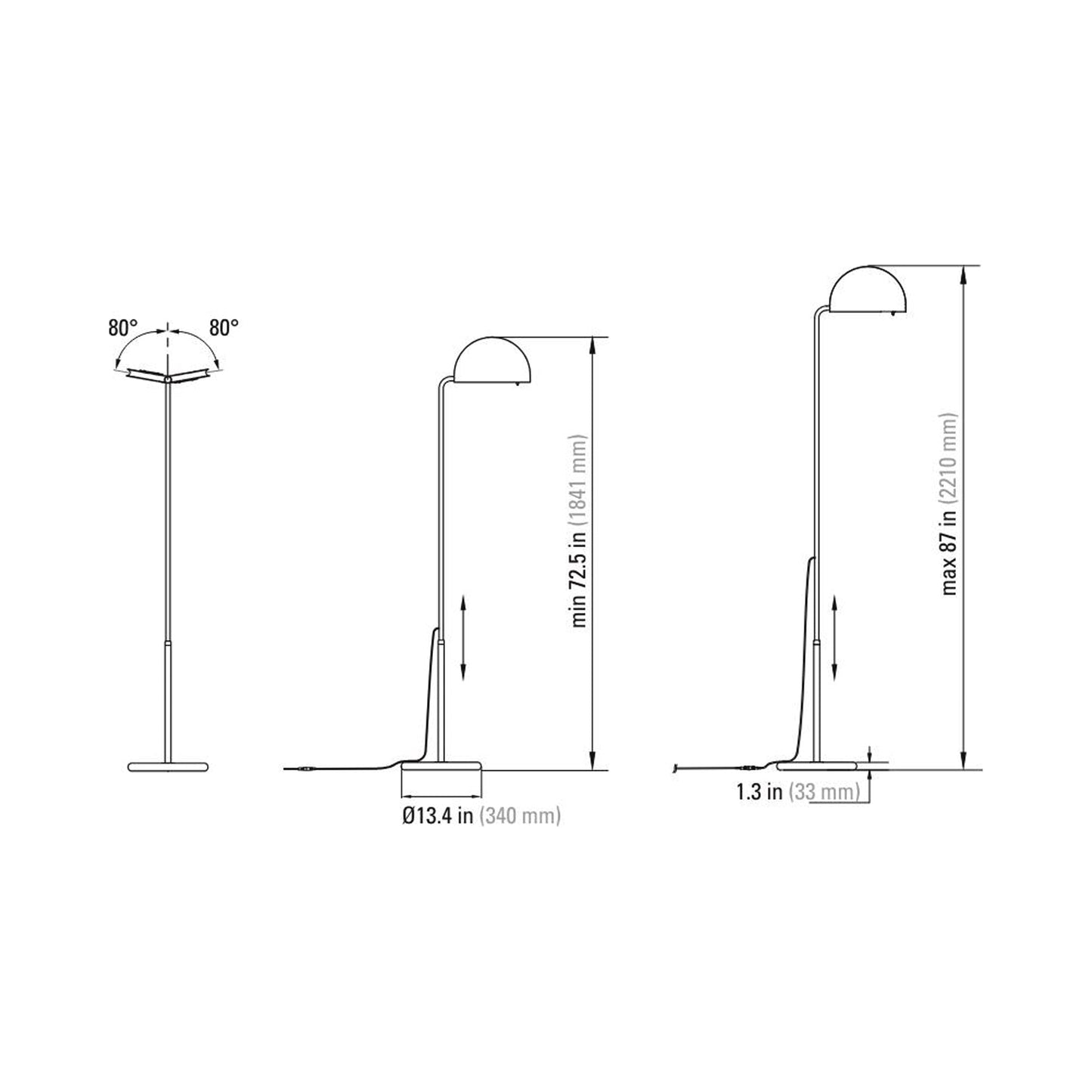 Mezzaluna LED Floor Lamp - line drawing.