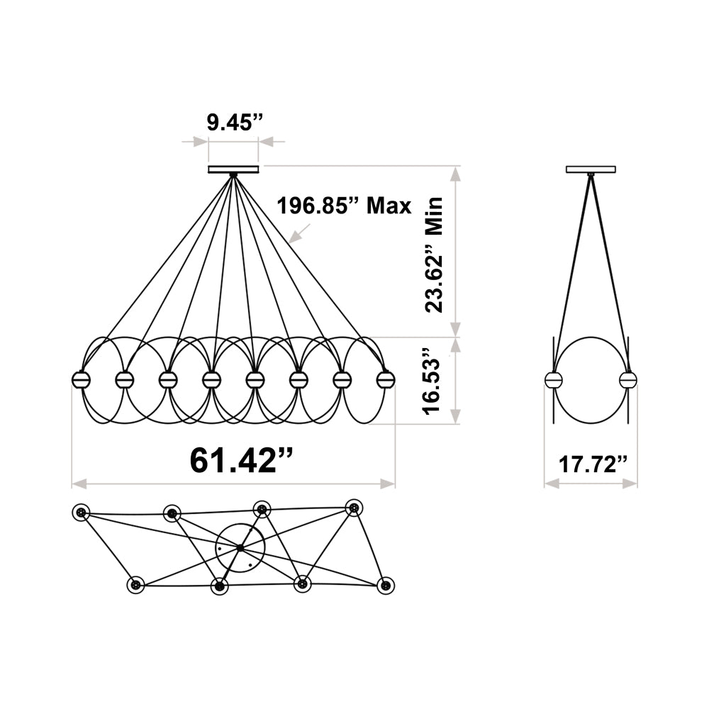 Munari LED Chandelier - line drawing.