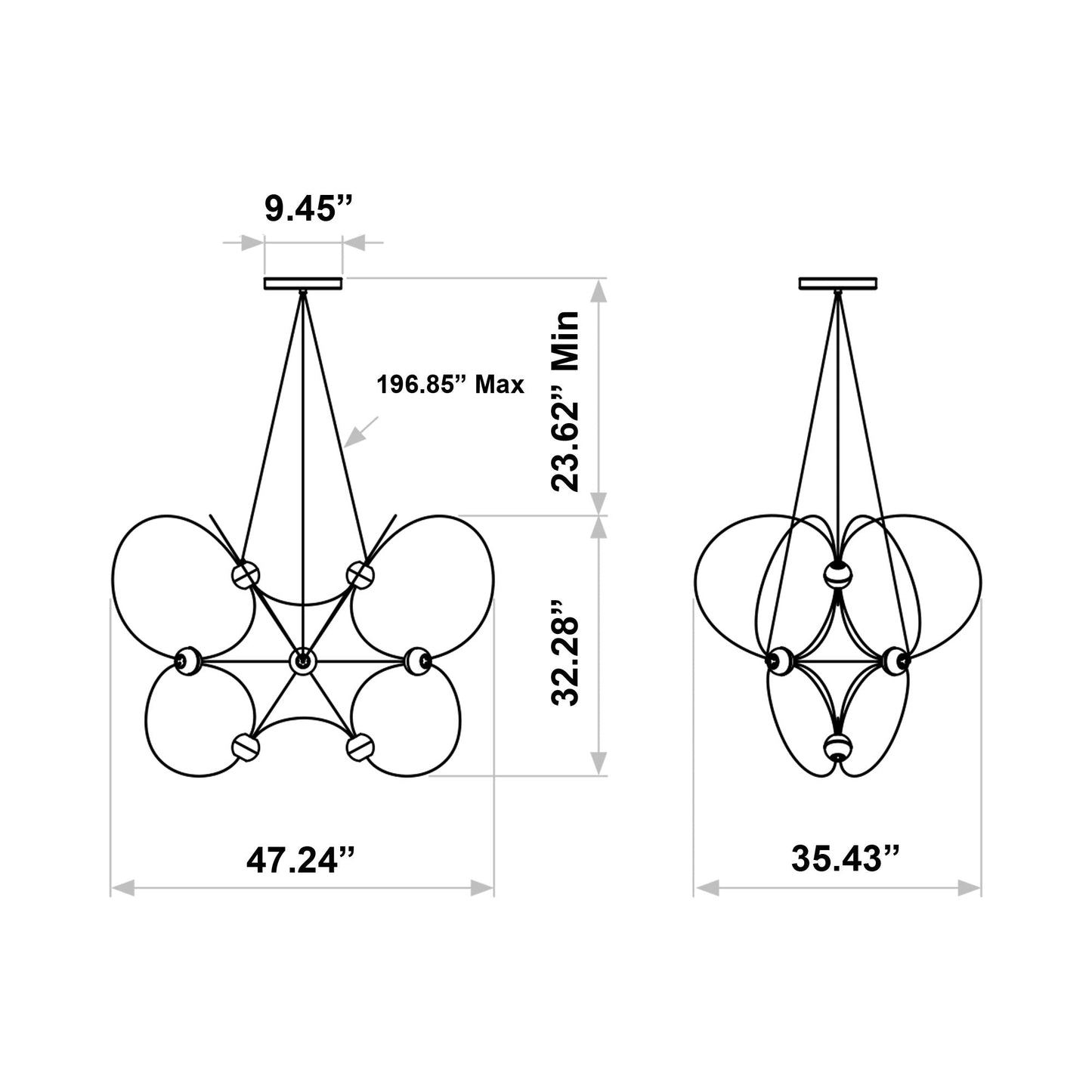 Munari LED Chandelier - line drawing.