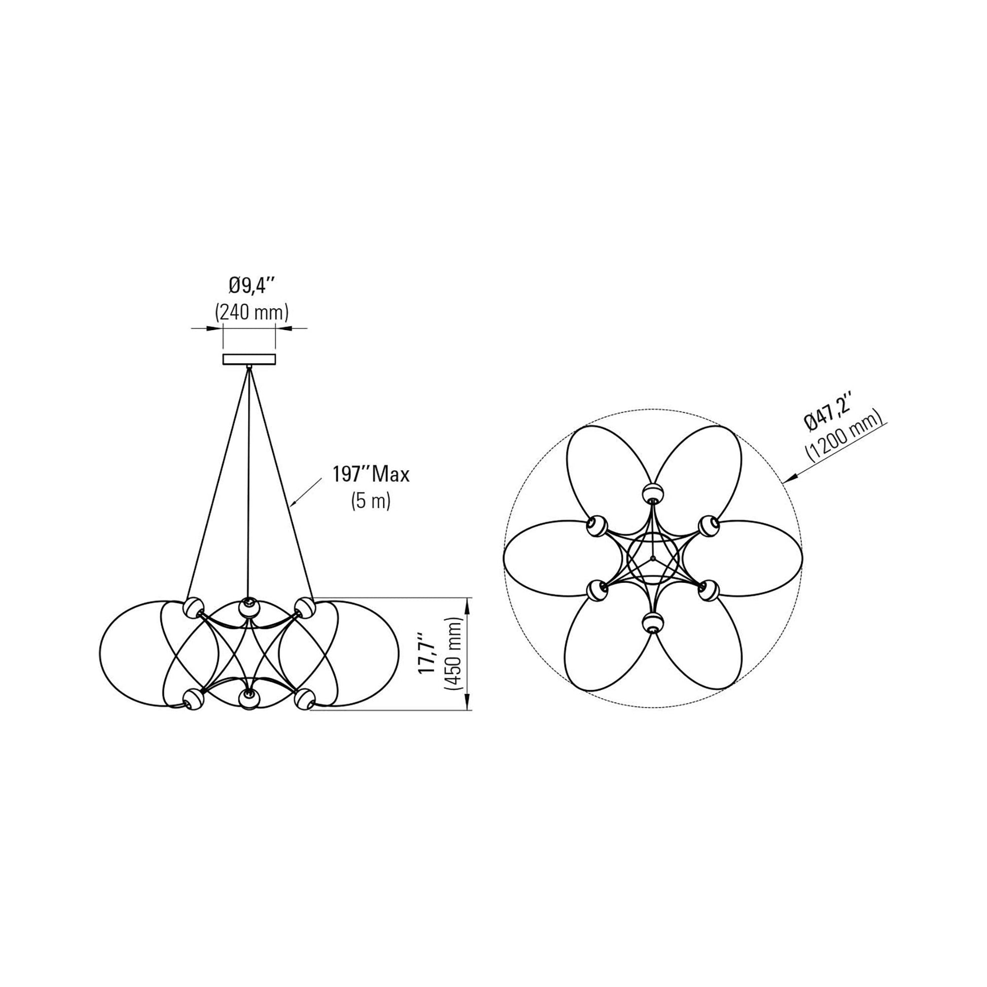 Munari LED Chandelier - line drawing.