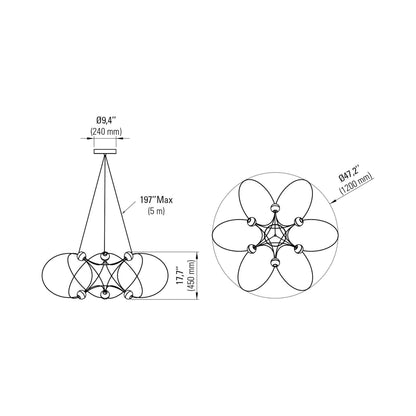 Munari LED Chandelier - line drawing.