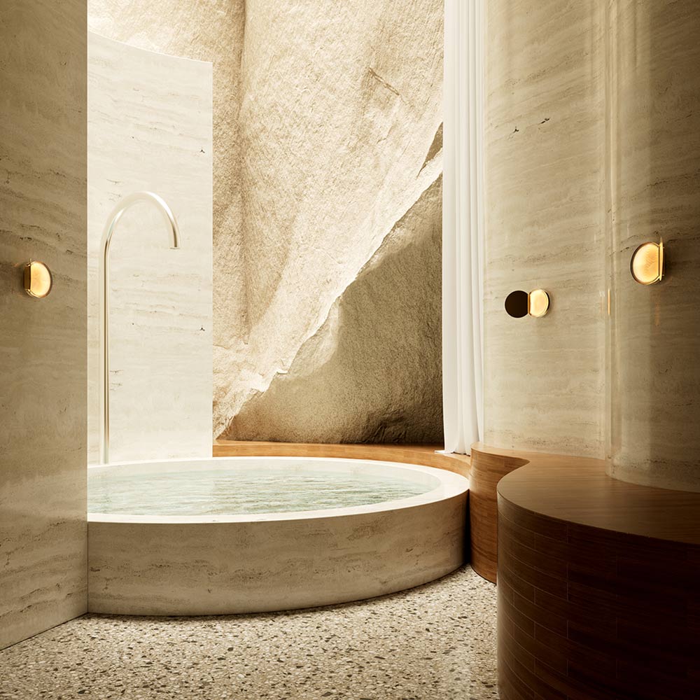 Poudrier LED Wall Light in bathroom.