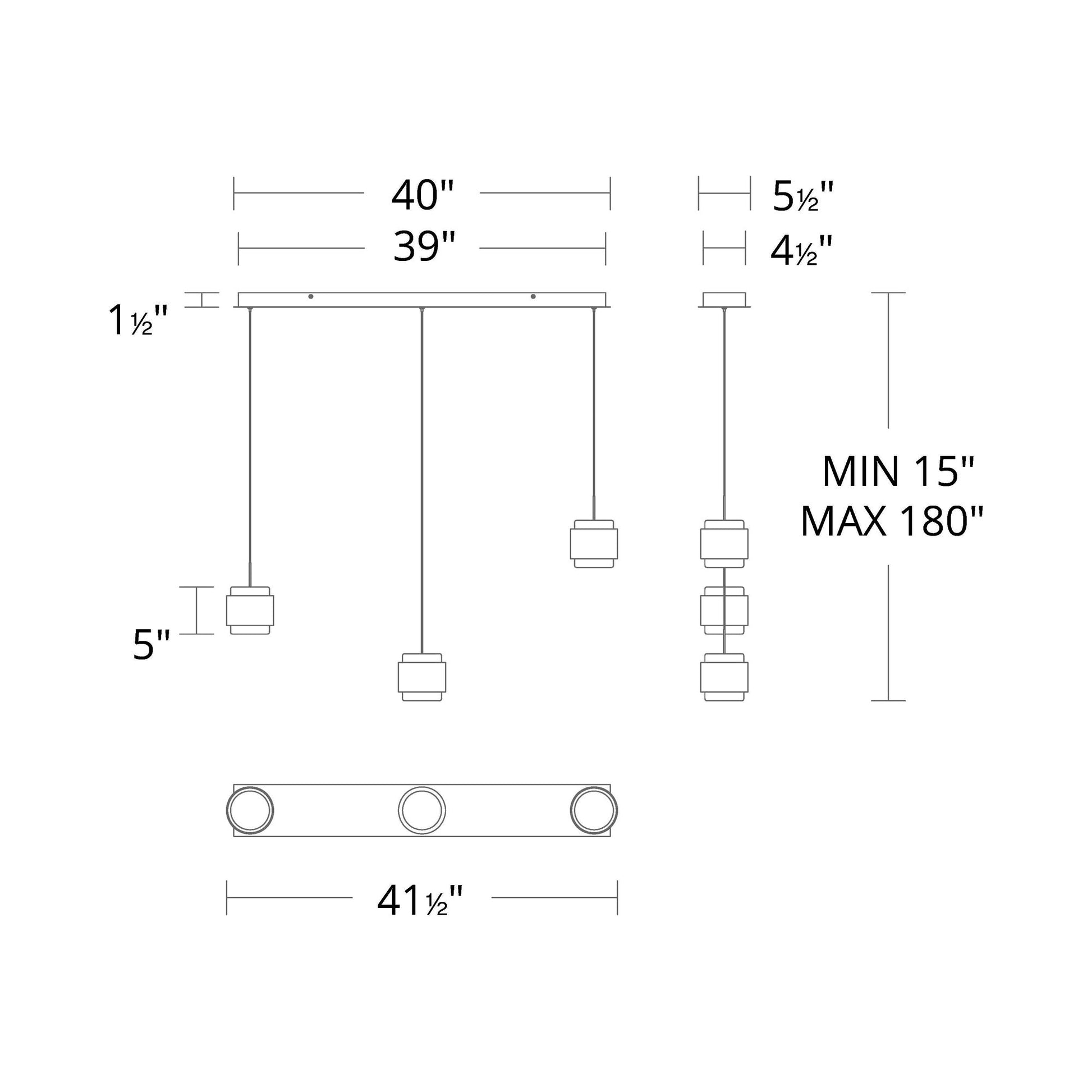 Banded LED Linear Pendant Light - line drawing.