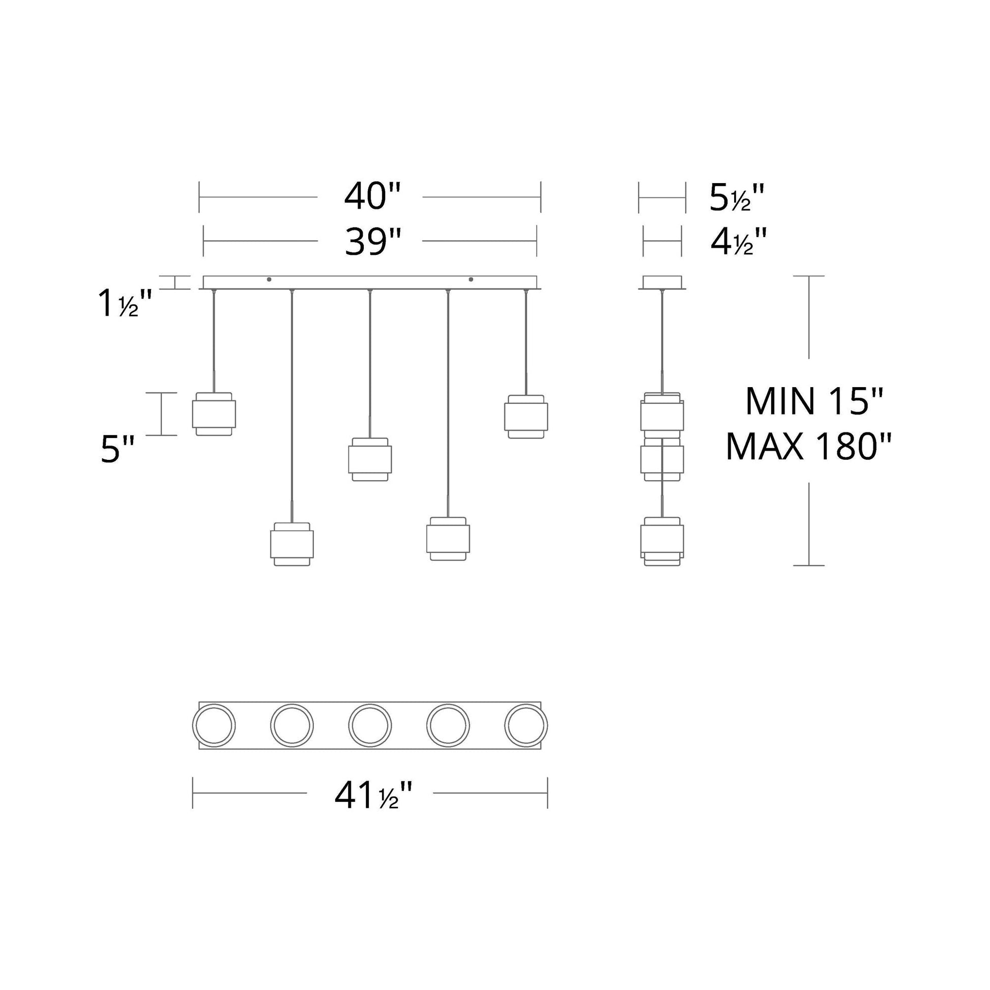 Banded LED Linear Pendant Light - line drawing.