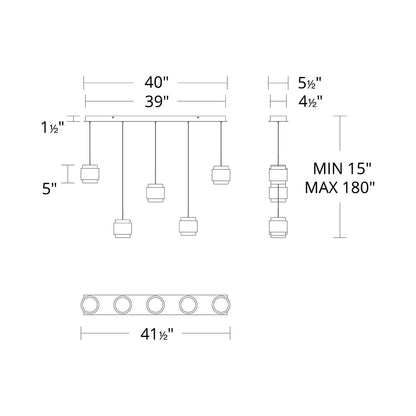 Banded LED Linear Pendant Light - line drawing.