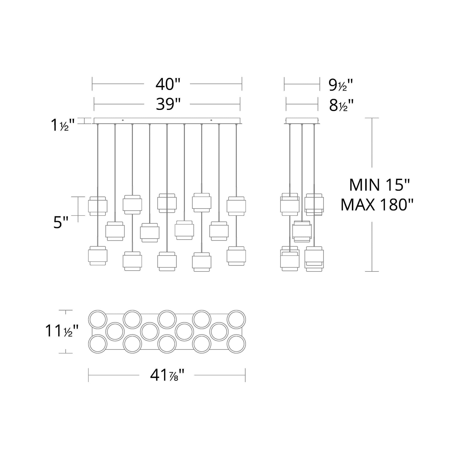Banded LED Linear Pendant Light - line drawing.