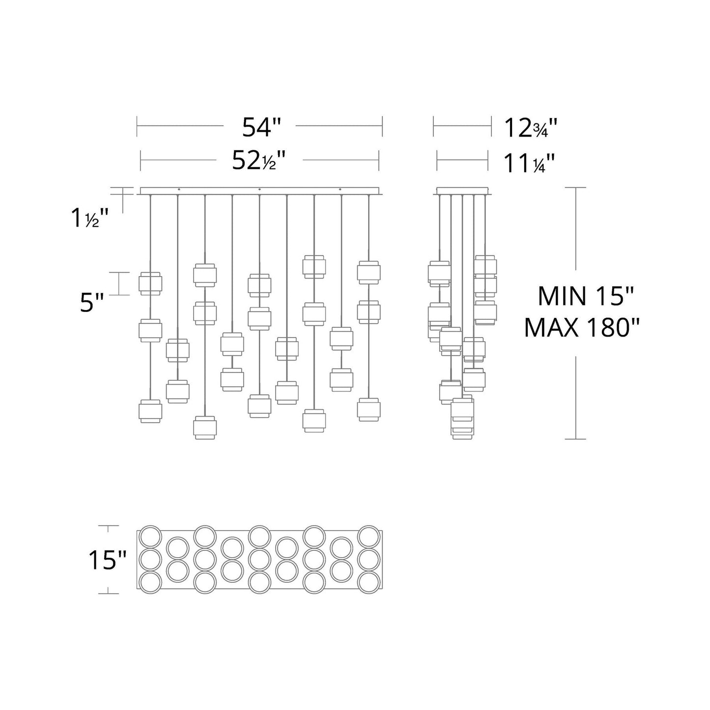 Banded LED Linear Pendant Light - line drawing.