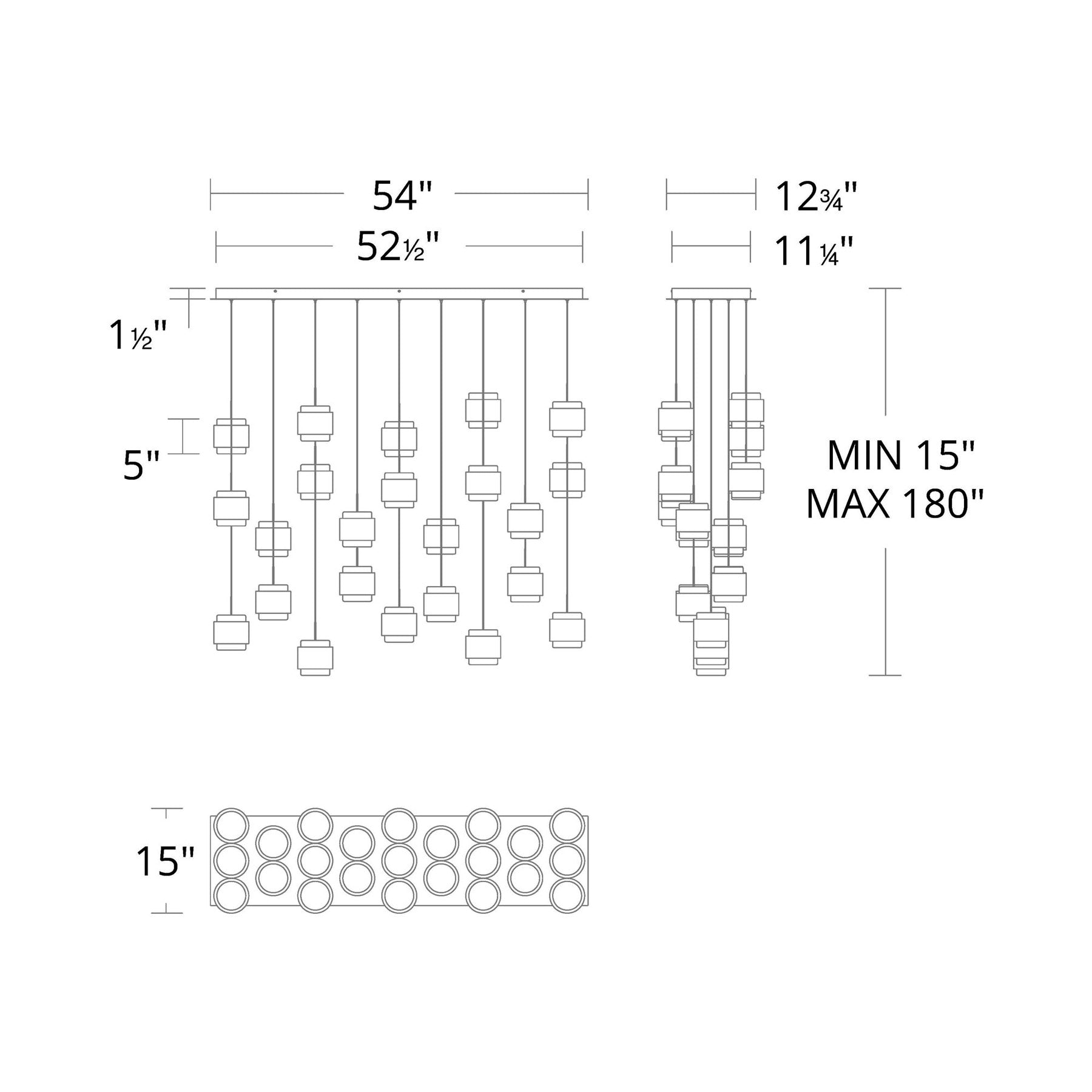 Banded LED Linear Pendant Light - line drawing.