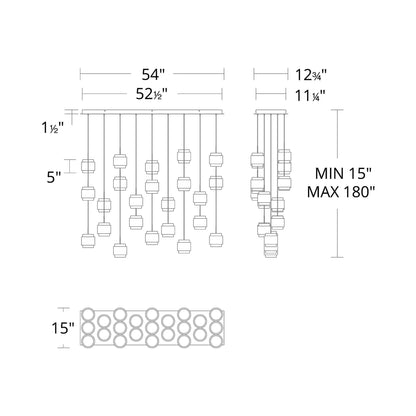Banded LED Linear Pendant Light - line drawing.