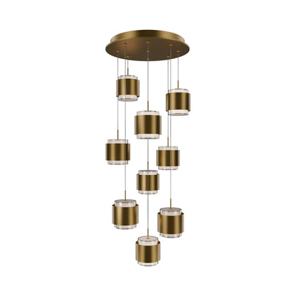 Banded Round LED Pendant Light in Aged Brass (9-Light).