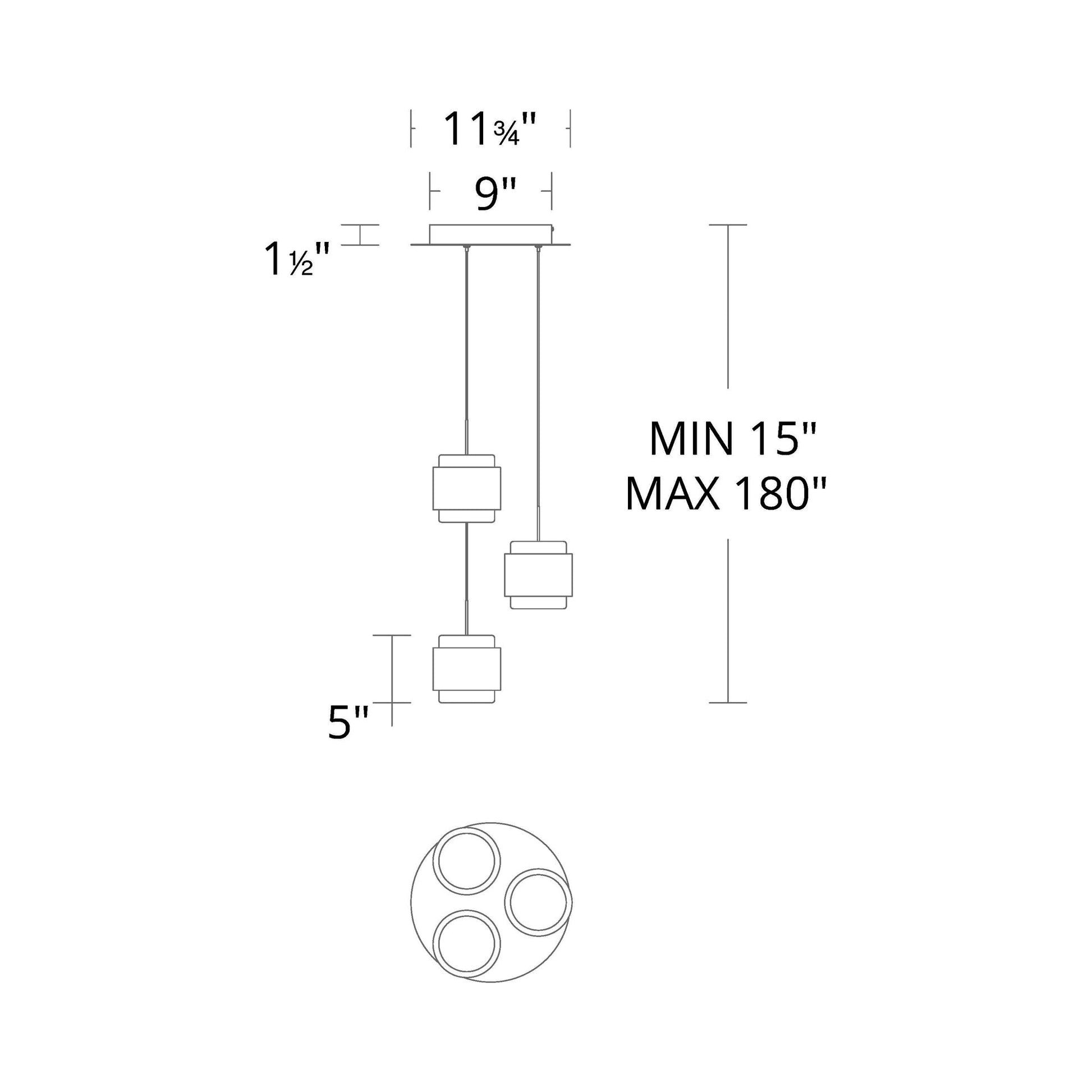 Banded Round LED Pendant Light - line drawing.