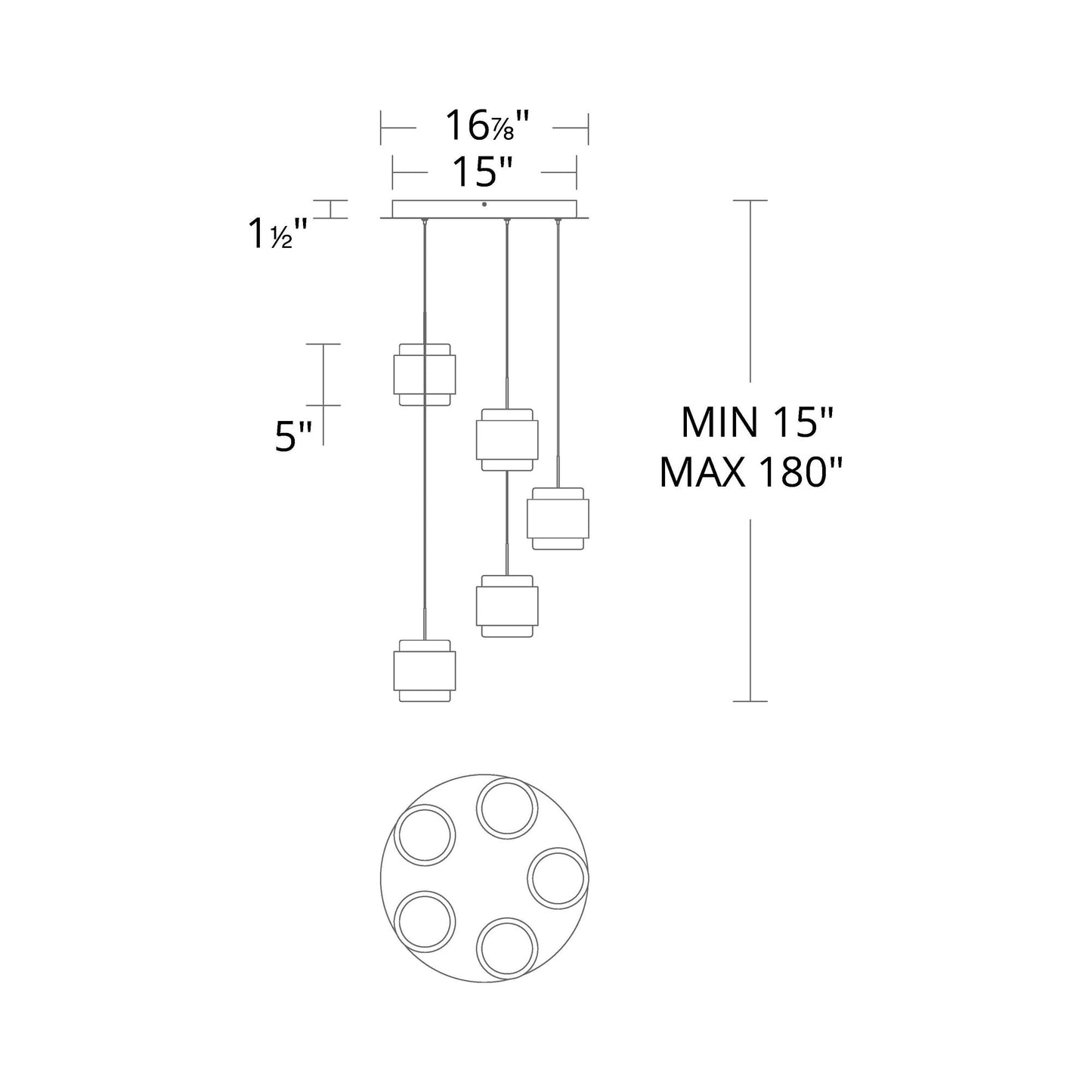 Banded Round LED Pendant Light - line drawing.