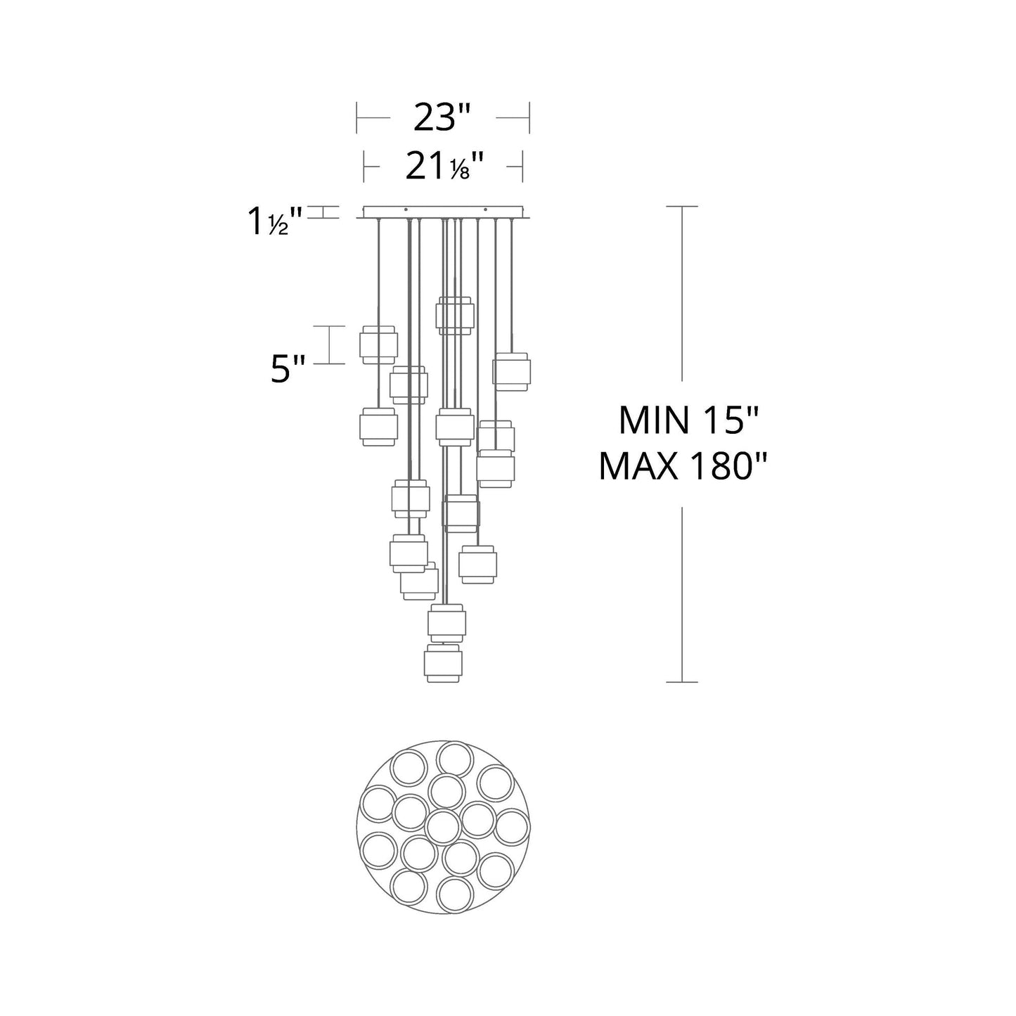 Banded Round LED Pendant Light - line drawing.