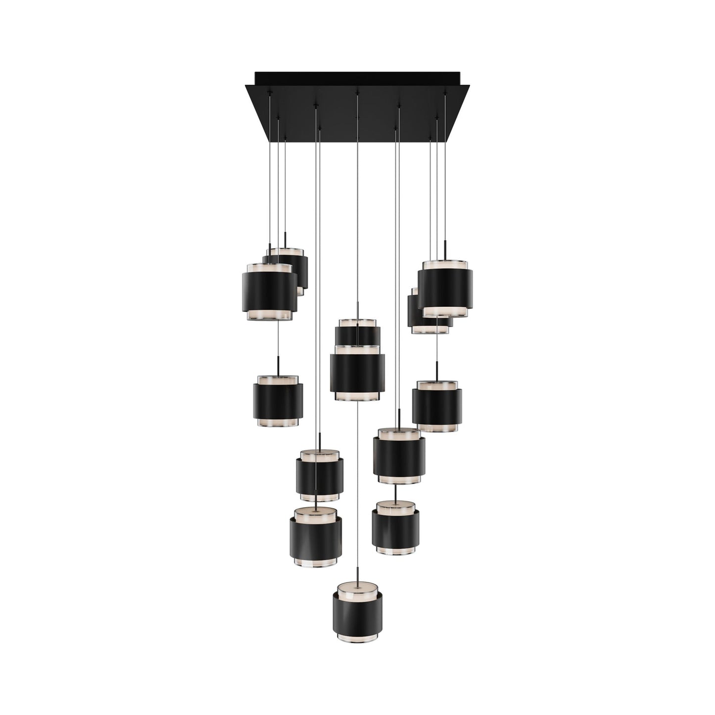 Banded Square LED Pendant Light in Black (13-Light).