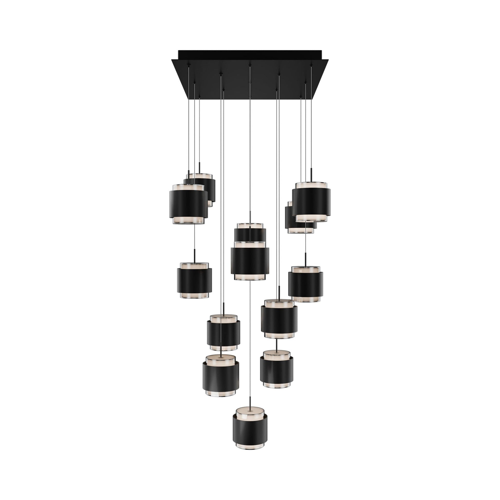 Banded Square LED Pendant Light in Black (13-Light).