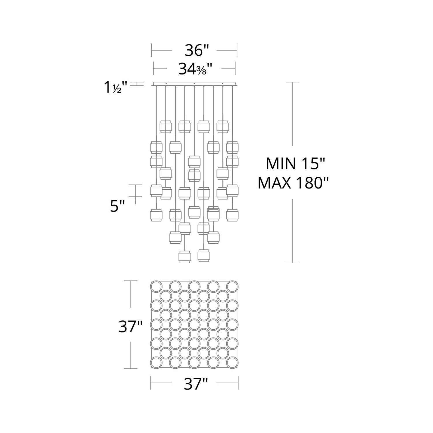 Banded Square LED Pendant Light - line drawing.