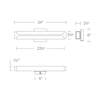 Bifold LED Bath Vanity Light - line drawing.