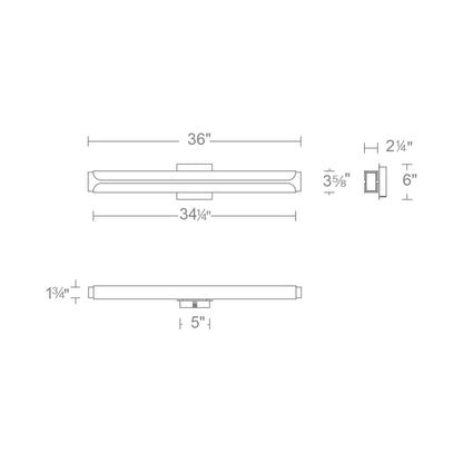 Bifold LED Bath Vanity Light - line drawing.