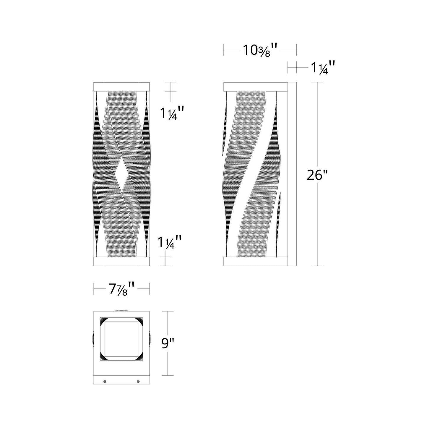 Brocade Outdoor LED Wall Light - line drawing.