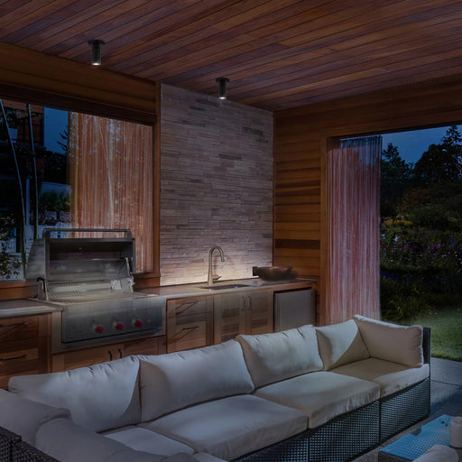 Caliber Outdoor LED Flush Mount Ceiling Light in living room.