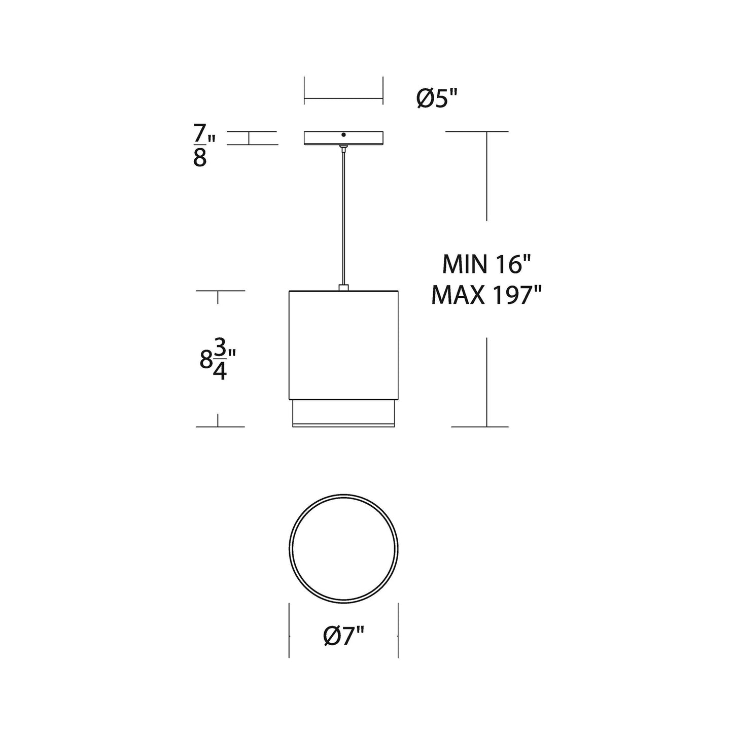 Cloak LED Pendant Light - line drawing.