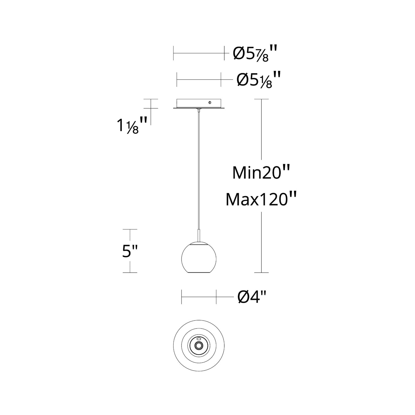 Close Encounters LED Pendant Light - line drawing.