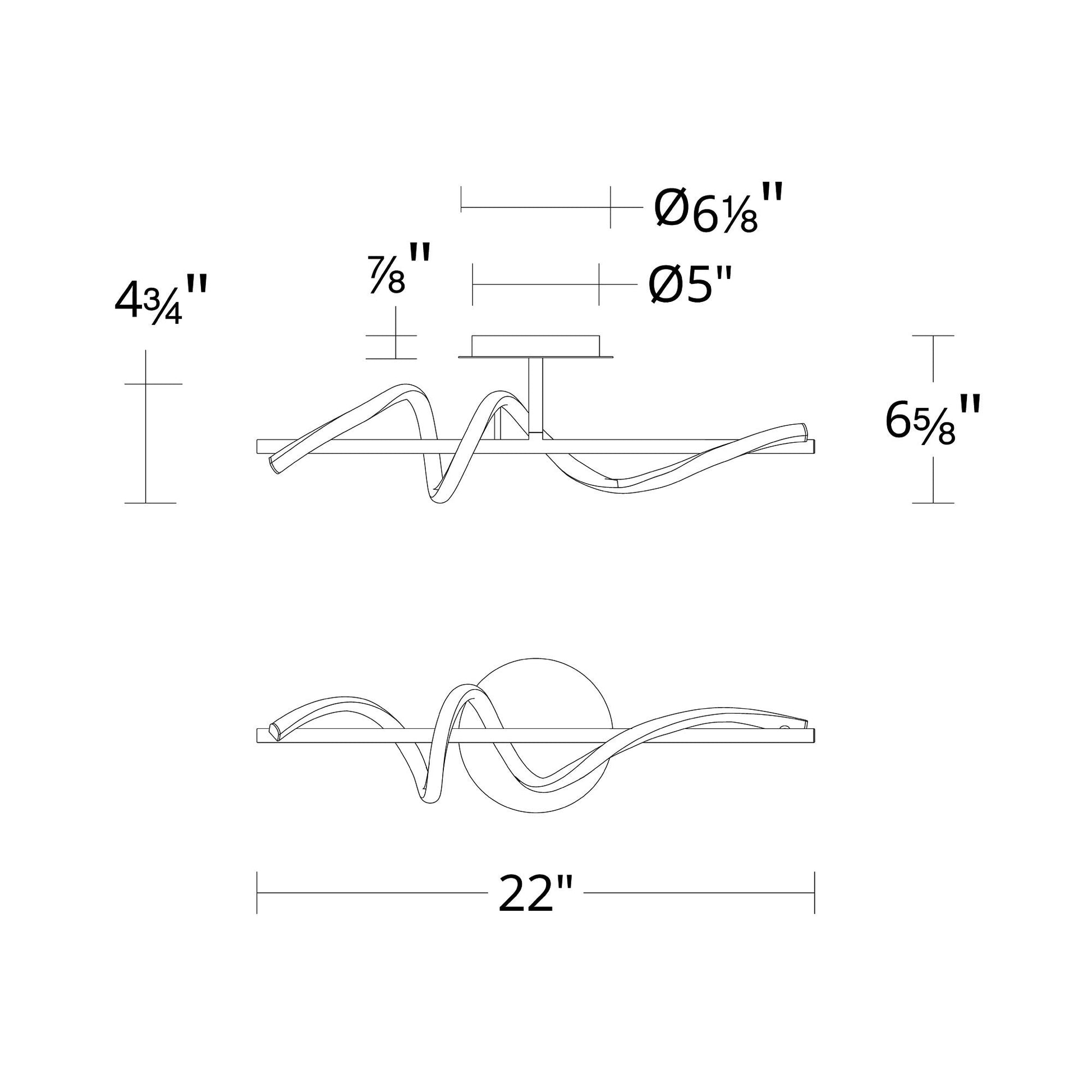 Corkscrew LED Bath Wall Light - line drawing.