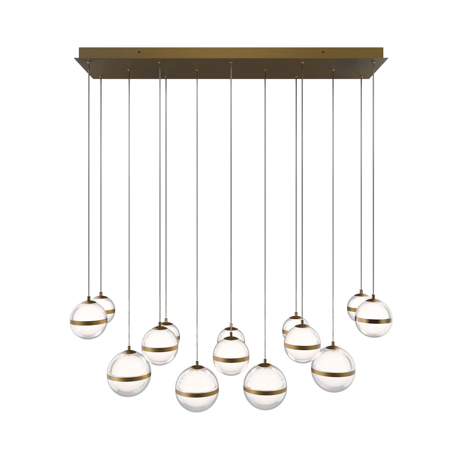 Cyllindra LED Linear Pendant Light in Aged Brass (14-Light).