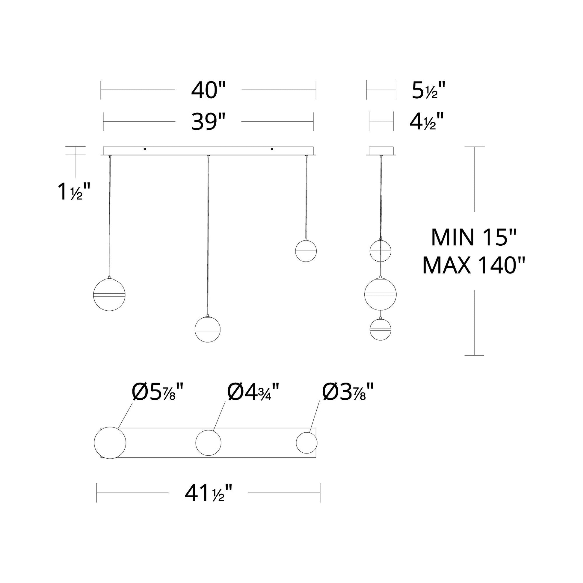 Cyllindra LED Linear Pendant Light - line drawing.