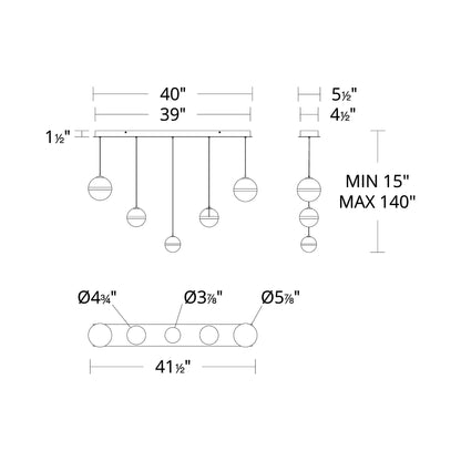 Cyllindra LED Linear Pendant Light - line drawing.