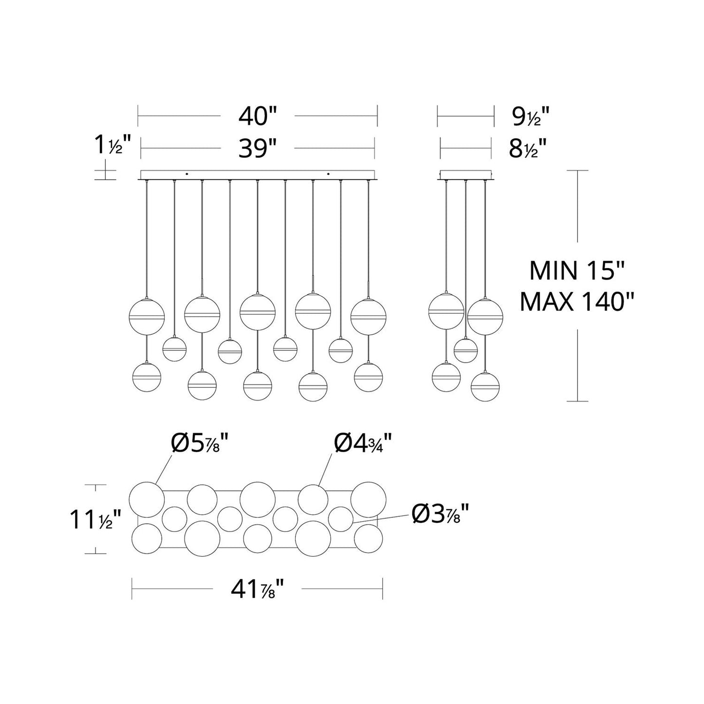 Cyllindra LED Linear Pendant Light - line drawing.