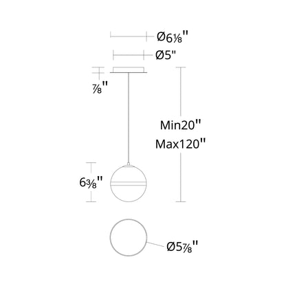 Cyllindra LED Pendant Light - line drawing.