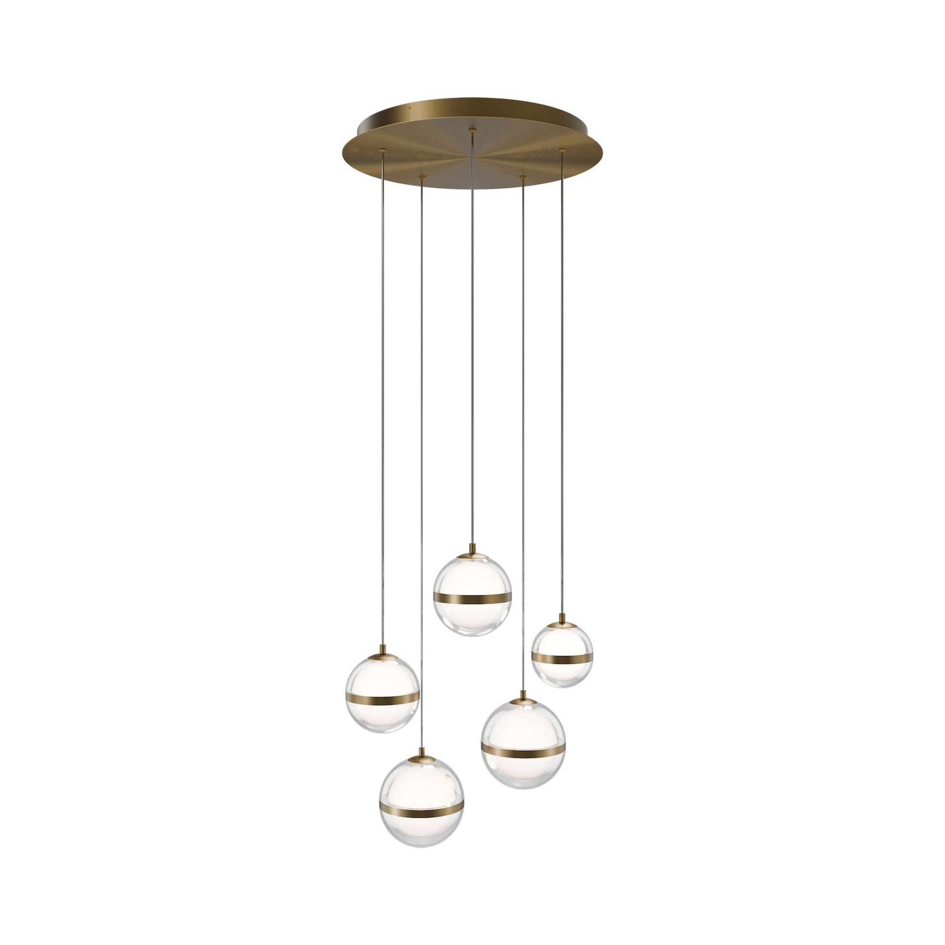 Cyllindra Round LED Pendant Light in Aged Brass (5-Light).