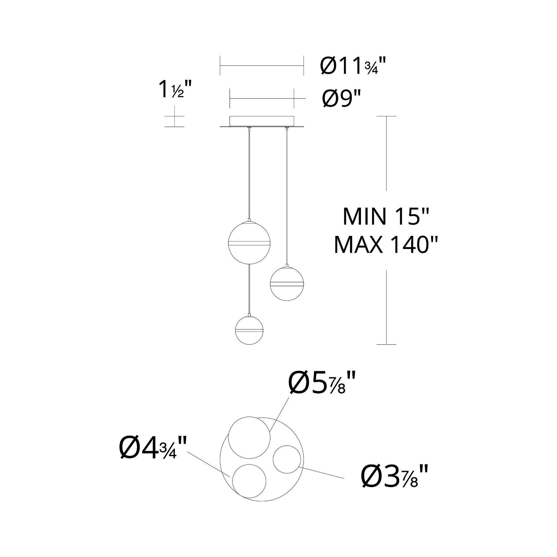 Cyllindra Round LED Pendant Light - line drawing.