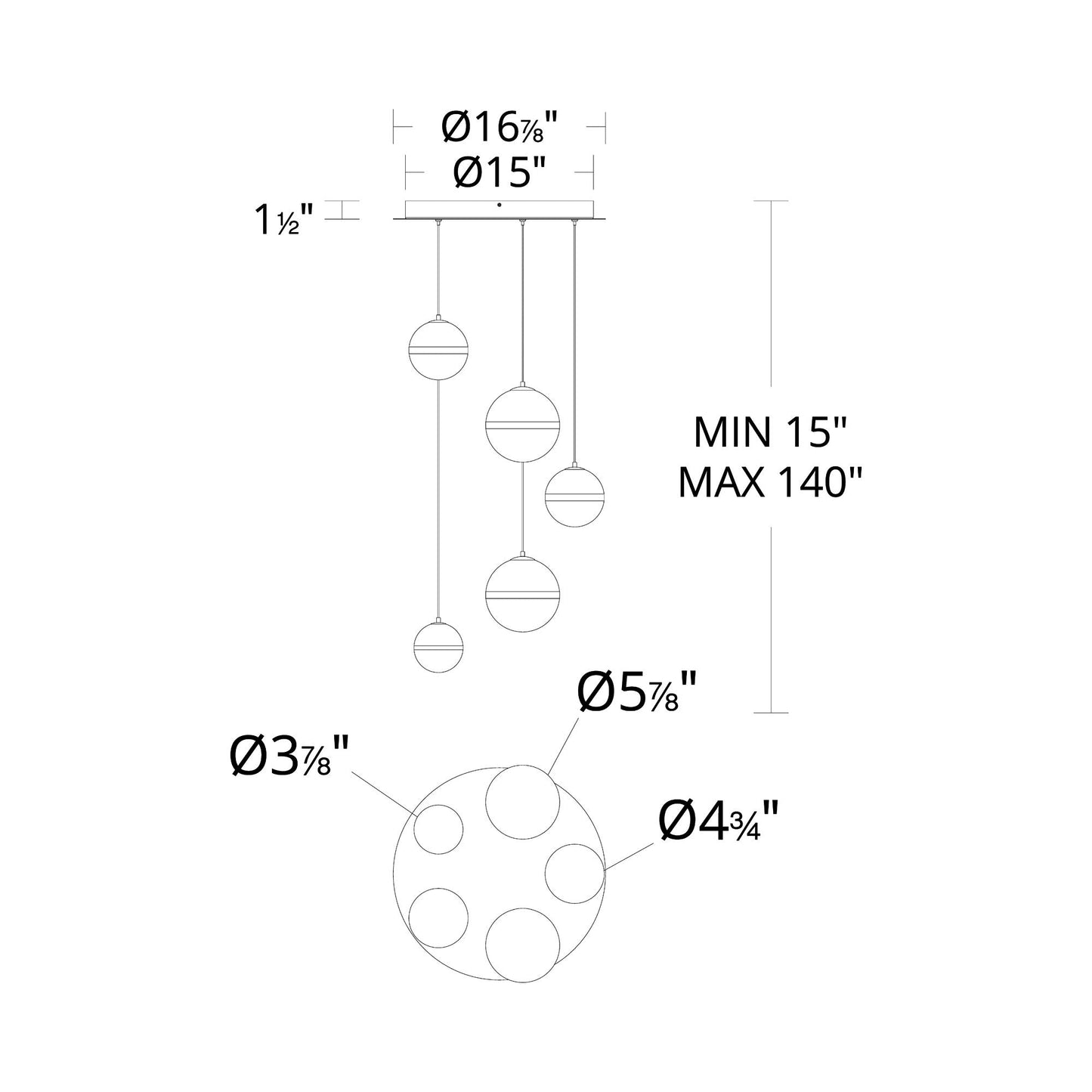 Cyllindra Round LED Pendant Light - line drawing.