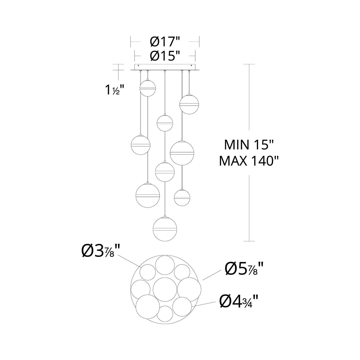 Cyllindra Round LED Pendant Light - line drawing.