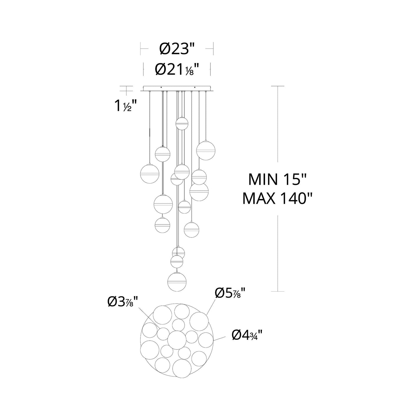 Cyllindra Round LED Pendant Light - line drawing.