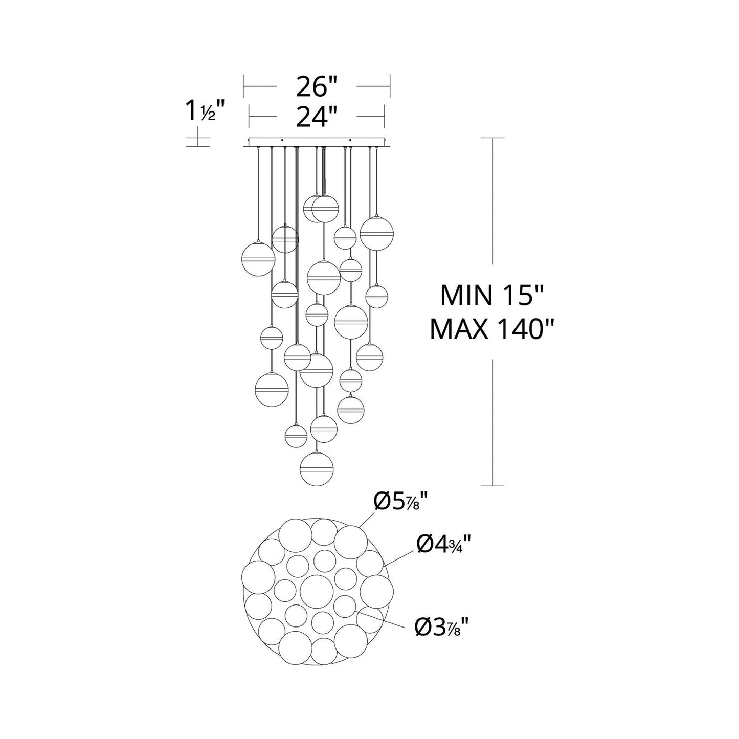 Cyllindra Round LED Pendant Light - line drawing.