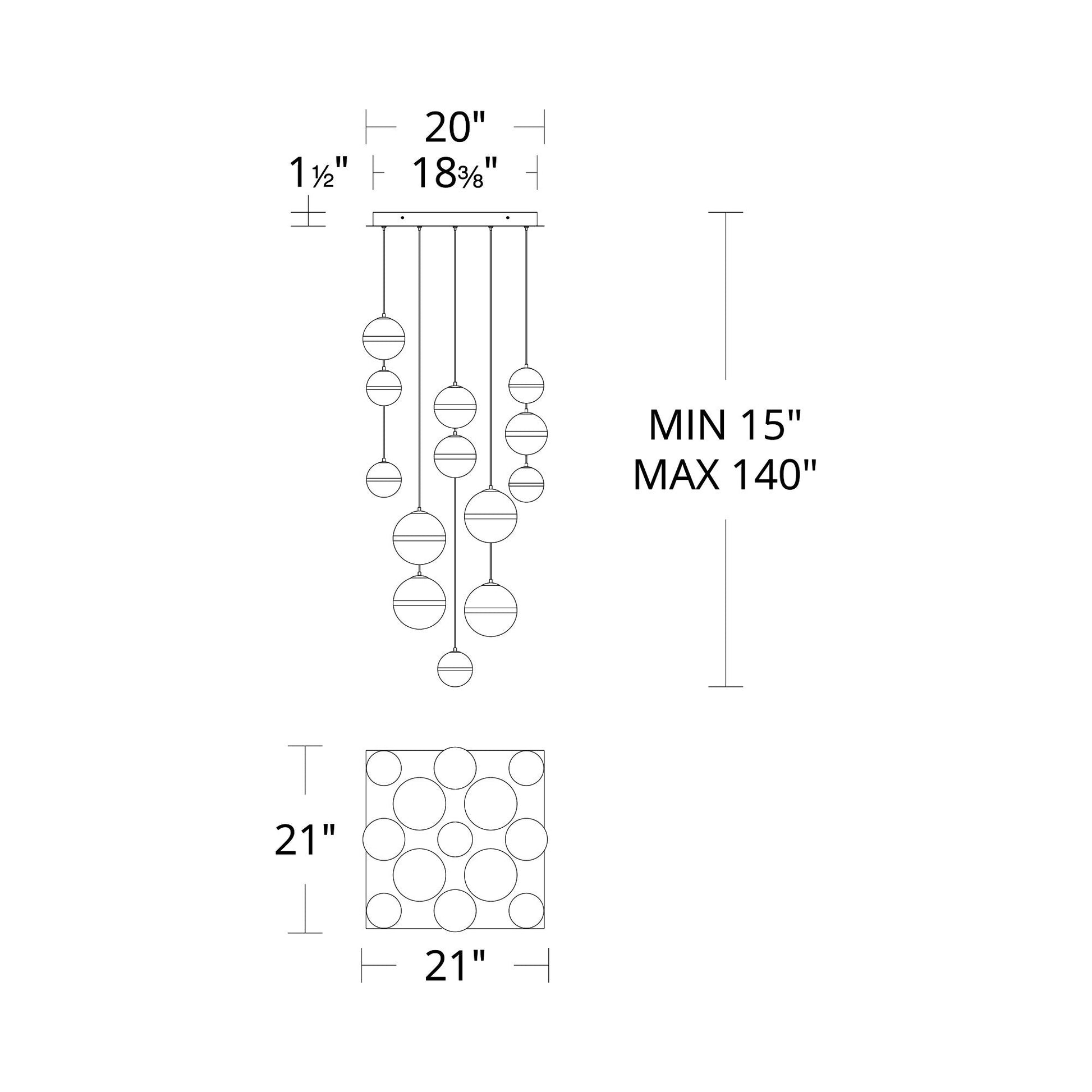 Cyllindra Square LED Pendant Light - line drawing.