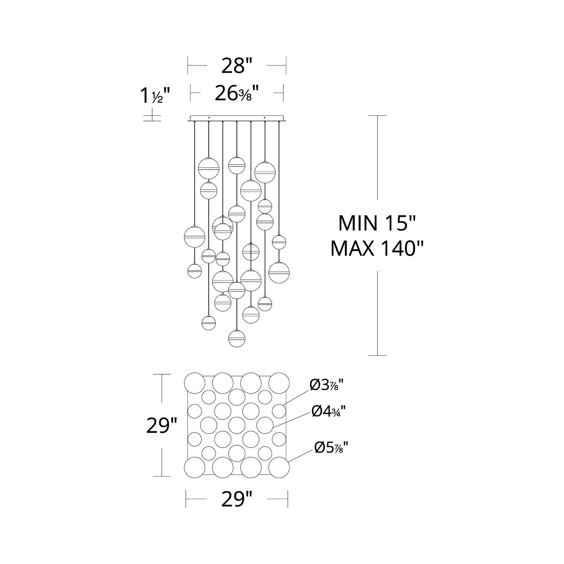 Cyllindra Square LED Pendant Light - line drawing.