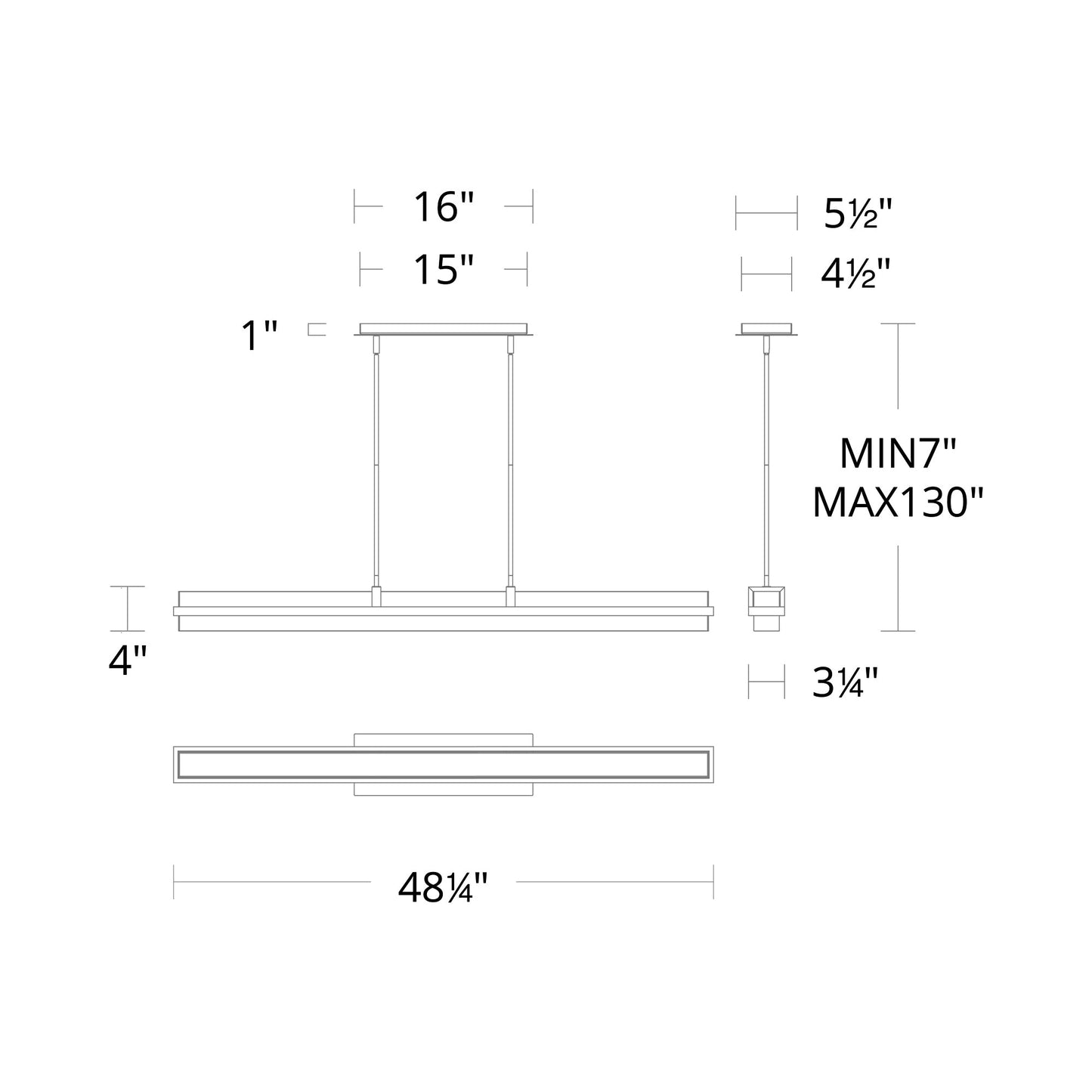 Desmond LED Linear Pendant Light - line drawing.
