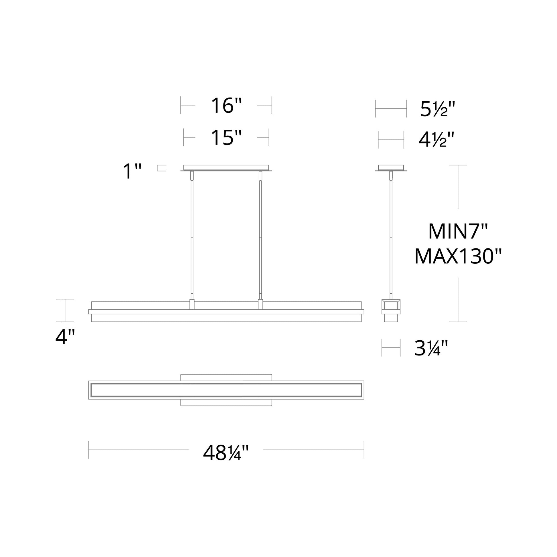 Desmond LED Linear Pendant Light - line drawing.