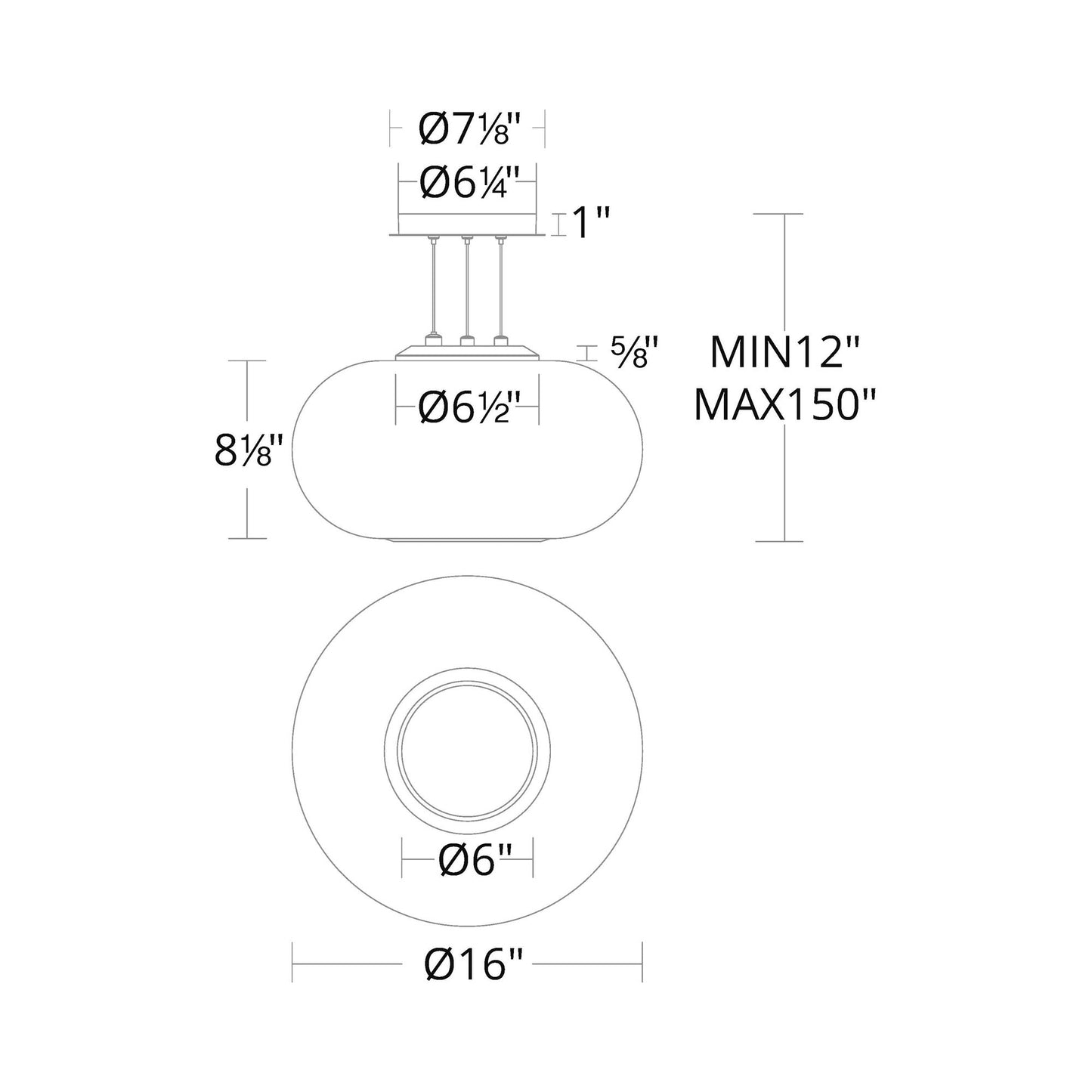 Doma LED Pendant Light - line drawing.