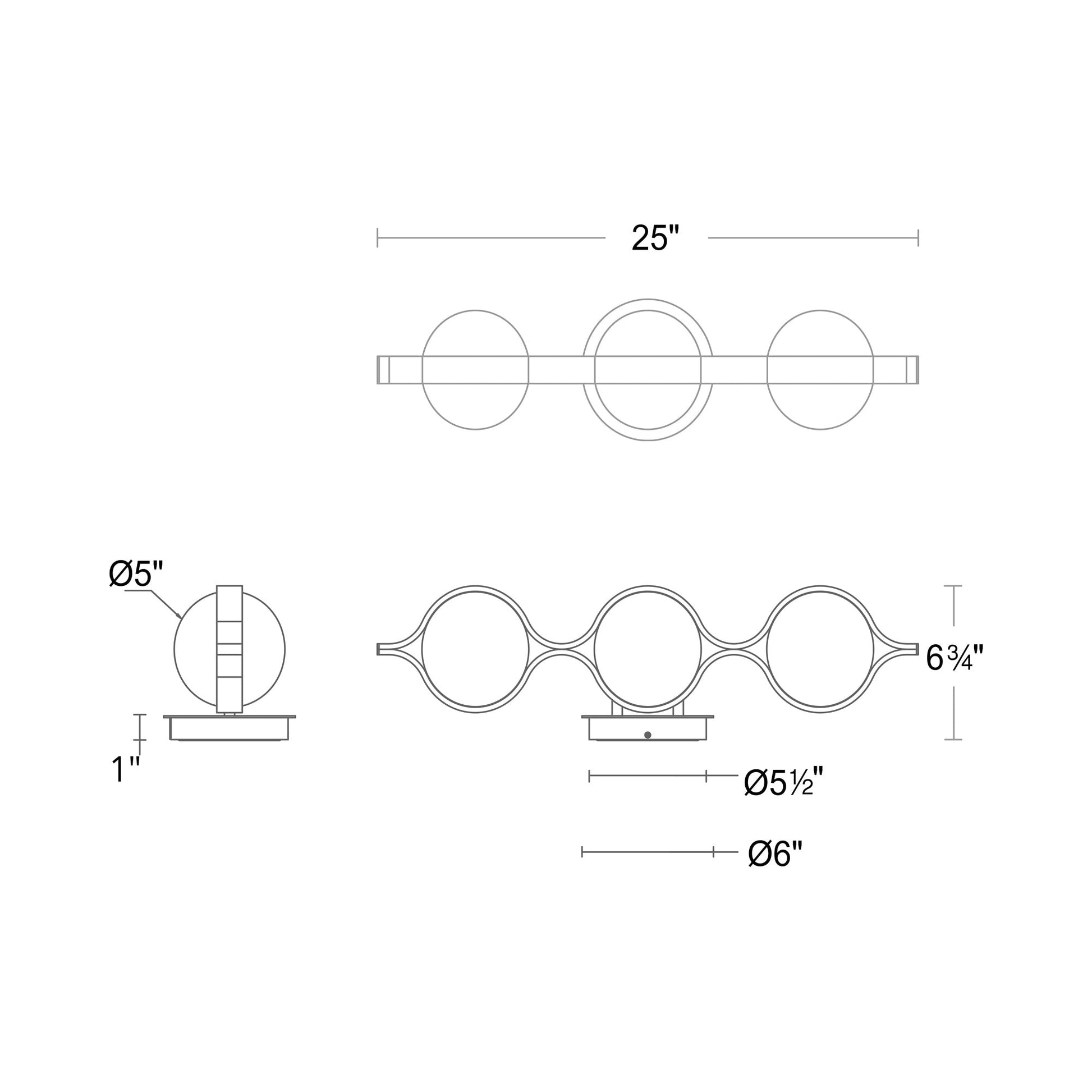 Ellaria LED Bath Vanity Light - line drawing.