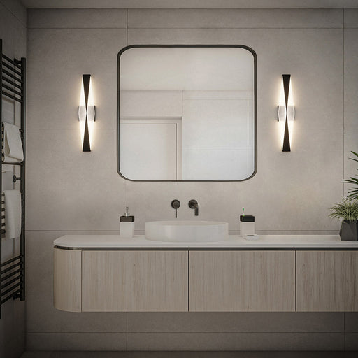 Enigmatic LED Vanity Wall Light in bathroom.