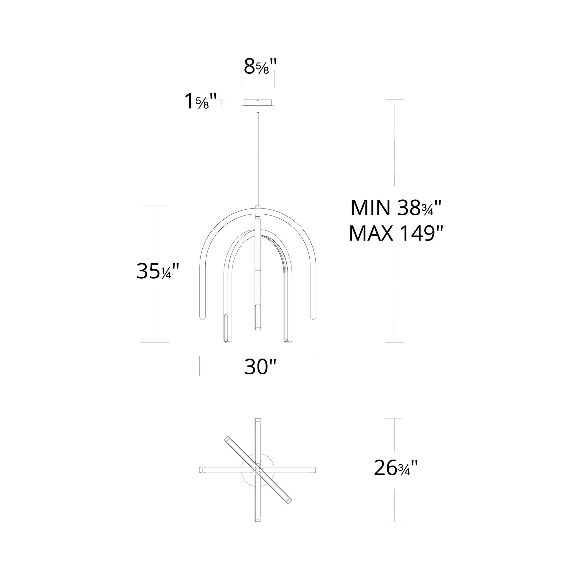 Helmet LED Pendant Light - line drawing.