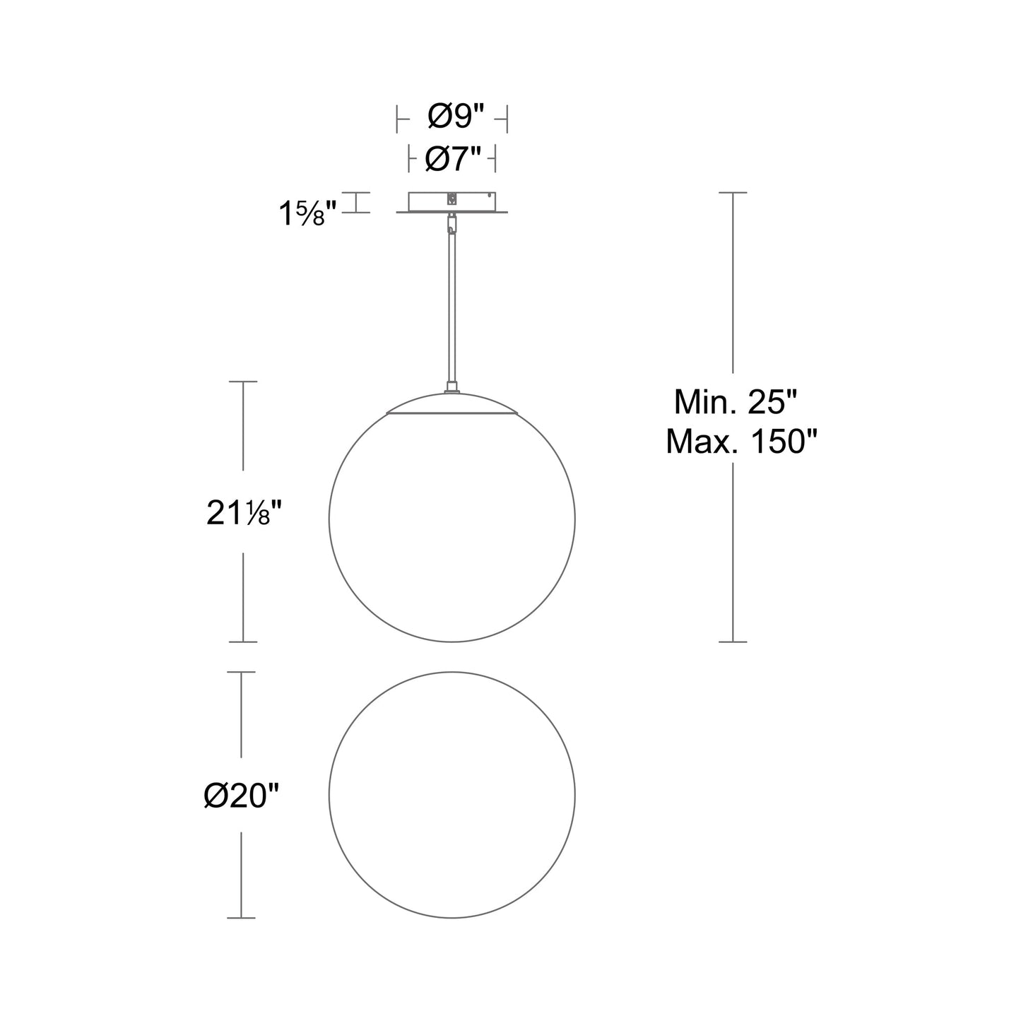 Honeymooner LED Pendant Light - line drawing.