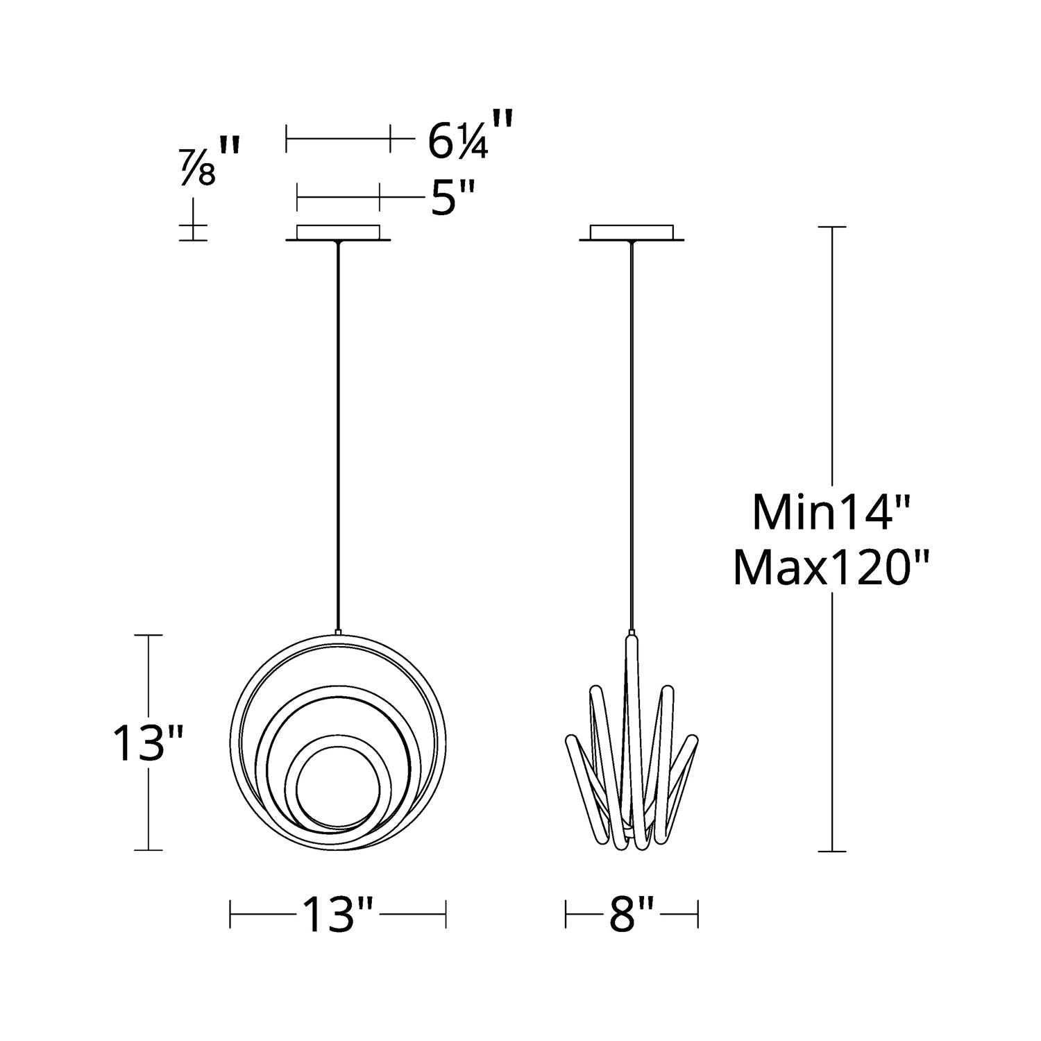 Hoopla LED Pendant Light - line drawing.