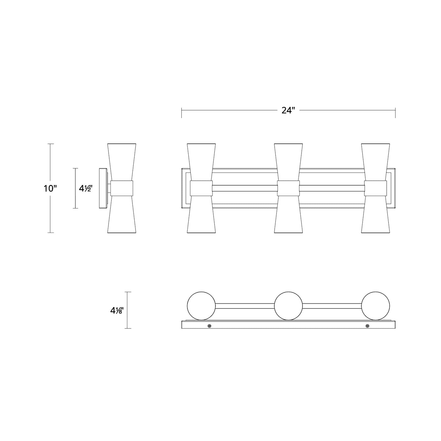 Hourglass LED Bath Wall Light - line drawing.